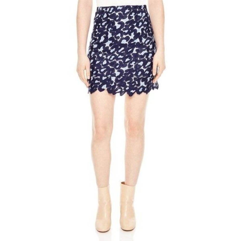 SANDRO Blue Loomy Lace Skirt Embroidered Lined Mini Floral Luxury Womens Size L